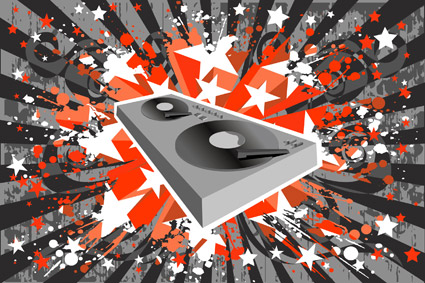 矢量潮流设计元素 DJ音乐播放机与潮流背景元素矢量素材