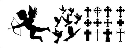 其他矢量素材 爱神、鸽子、十字架剪影图标素材