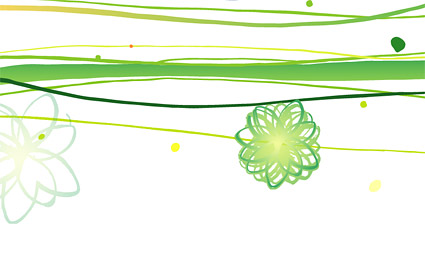 矢量花卉花边花纹 绿色线条与花卉矢量素材