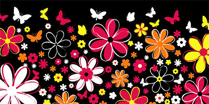 矢量花卉花边花纹 可爱色彩花朵矢量素材