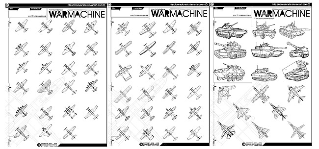 其他矢量素材 线描战斗机与坦克矢量素材