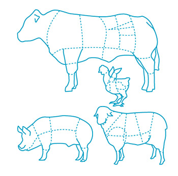 其他矢量素材 牛猪羊鸡食用分布图矢量素材