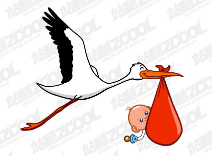 矢量卡通素材 叼着婴儿的鸟矢量素材