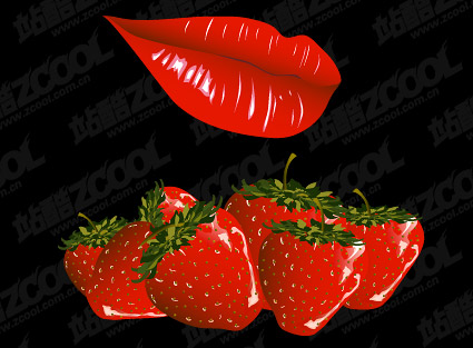 矢量人物素材 红唇与草莓矢量素材