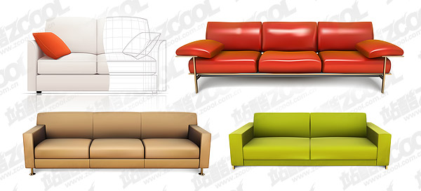 逼真绘画矢量素材 4款写实的沙发矢量素材
