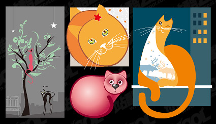 矢量卡通素材 4款可爱的猫插画矢量素材