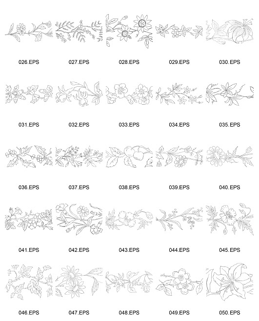 矢量花卉花边花纹 花类线描矢植物量图-2