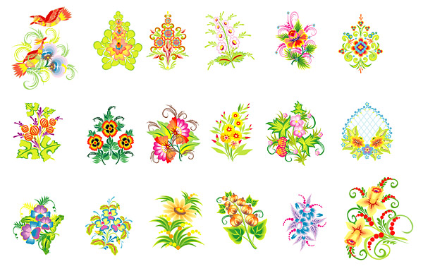 矢量花卉花边花纹 超美的五颜六色花纹图案
