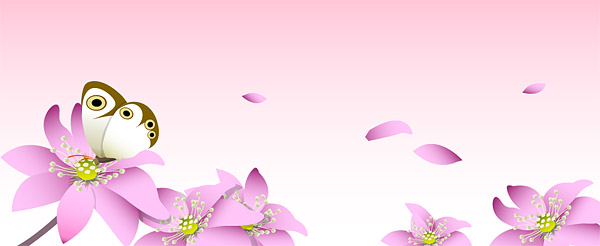 矢量花卉花边花纹 粉红色的花与蝴蝶矢量素材
