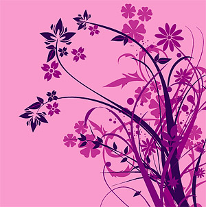 矢量花卉花边花纹 紫色时尚花卉剪影矢量素材