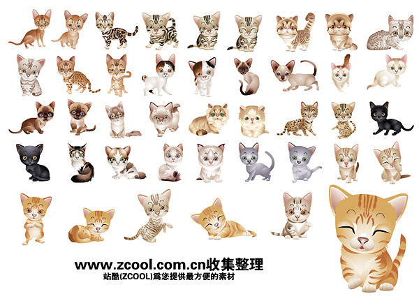 矢量卡通素材 40多款可爱版小猫咪矢量素材