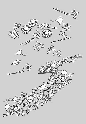 矢量植物素材 日本线描植物花卉矢量素材-14（树叶与花卉）