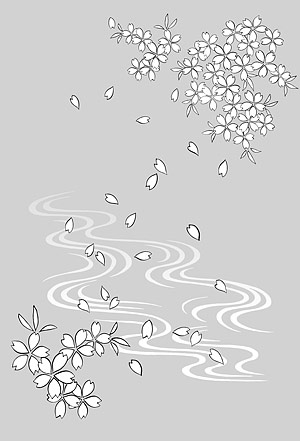 矢量植物素材 日本线描植物花卉矢量素材-19（流水与花卉）