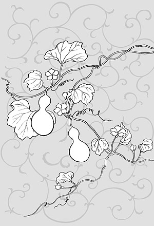 矢量植物素材 日本线描植物花卉矢量素材-22（唐草、葫芦瓜）