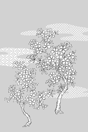 矢量植物素材 日本线描植物花卉矢量素材-25（樱花、云彩、背景）