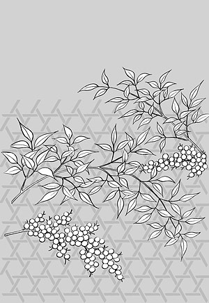 矢量植物素材 日本线描植物花卉矢量素材-36（南天）